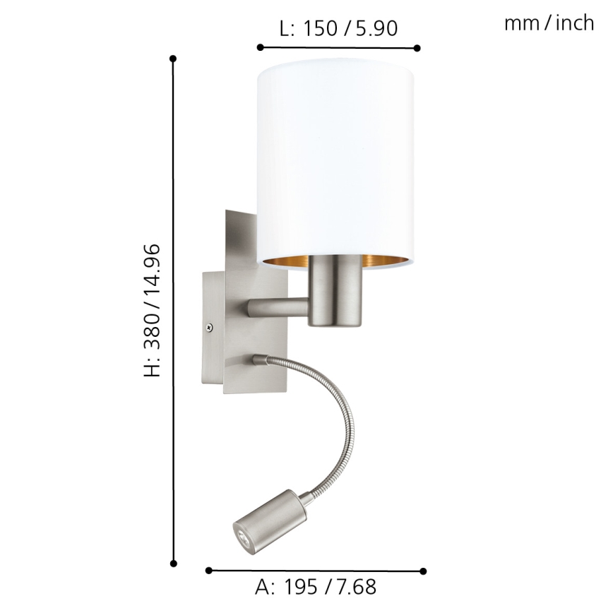 Eglo - Світлодіодний гнучкий світильник 1xE27/40W+LED/3,8W білий