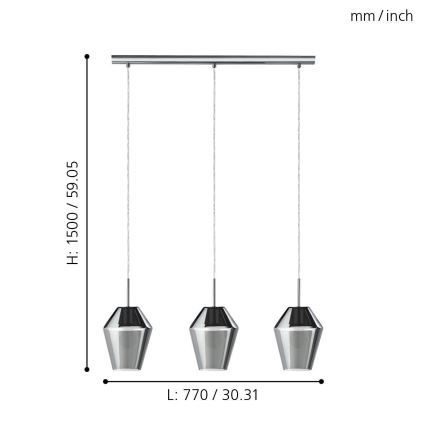 Eglo 96774 - Подвесная люстра на тросе MURMILLO 3xE27/28W/230V
