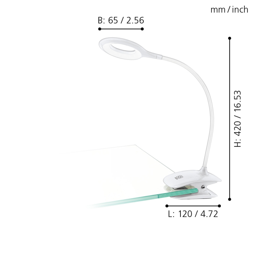Eglo - Светодиодная лампа с регулированием яркости и зажимом 1xLED/3W/230V 500 mAh белый