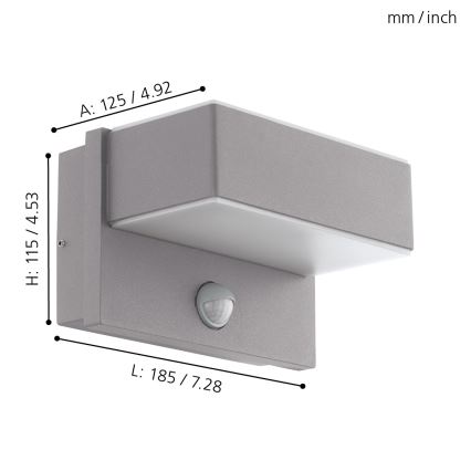 Eglo - Вуличний світлодіодний настінний світильник з датчиком 2xLED/5,6W/230V IP44