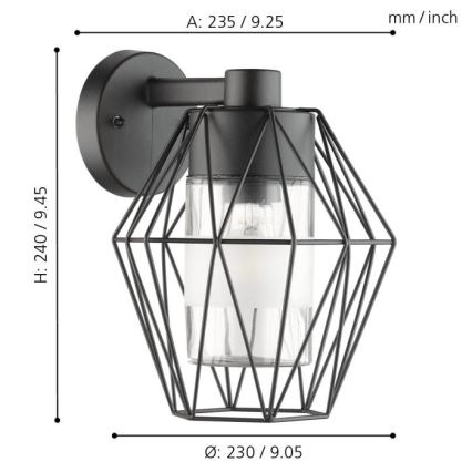 Eglo - Уличный настенный светильник 1xE27/60W/230V IP44