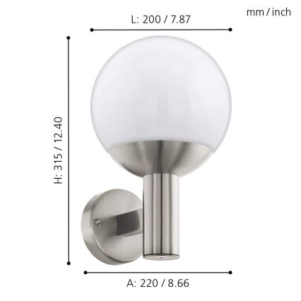 Eglo 97247 - диммируемый светодиодный уличный настенный светильник NISIA-C 1xE27/9W/230V IP44