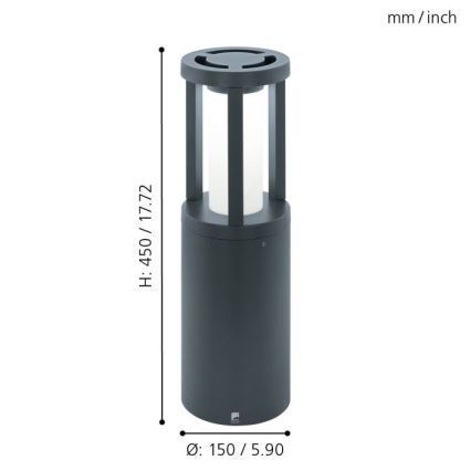 Eglo 97252 - Вулична світлодіодна лампа GISOLA 1xLED/12W/230V IP44 450 mm IP44