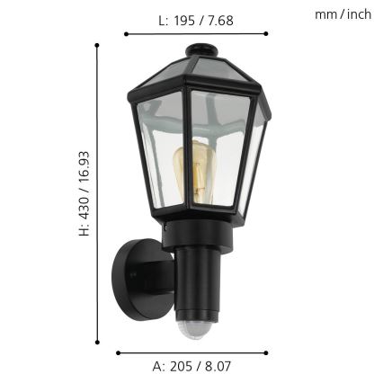 Eglo - Зовнішній настінний світильник з датчиком 1xE27/28W/230V IP44