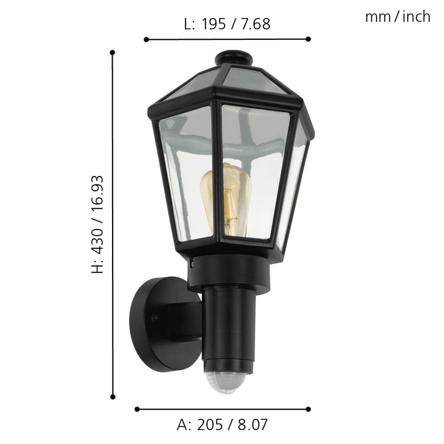 Eglo - Зовнішній настінний світильник з датчиком 1xE27/28W/230V IP44