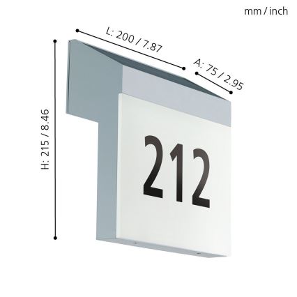 Eglo - Номер будинку з підсвіткою на сонячній батареї LED/2W/3,7V 2000 mAh IP44