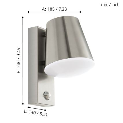 Eglo 97453 - Зовнішній настінний світильник з датчиком CALDIERO 1xE27/10W/230V IP44