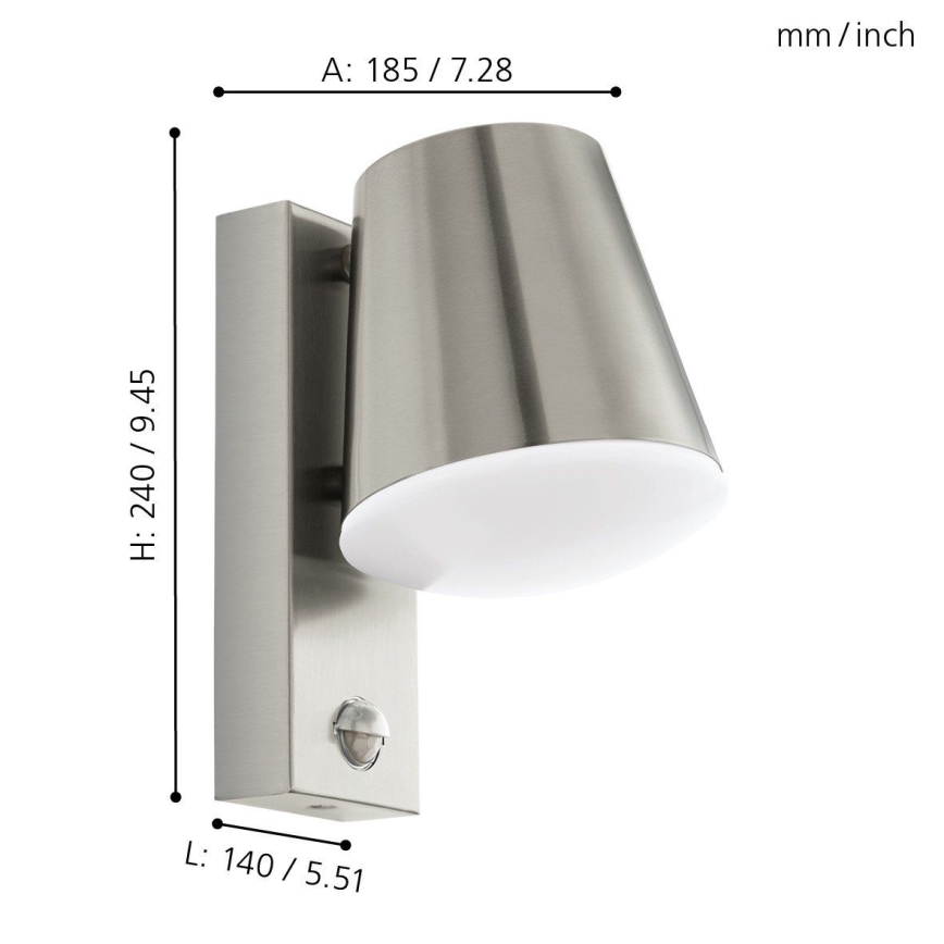 Eglo - Зовнішній настінний світильник з датчиком 1xE27/10W/230V IP44