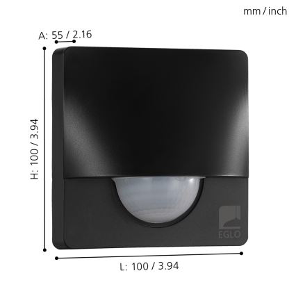 Eglo - Зовнішній датчик руху 12 m чорний IP44