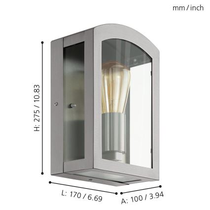 Eglo 97477 - Уличный настенный светильник PARETTA 1xE27/60W/230V IP44 матовый/хром