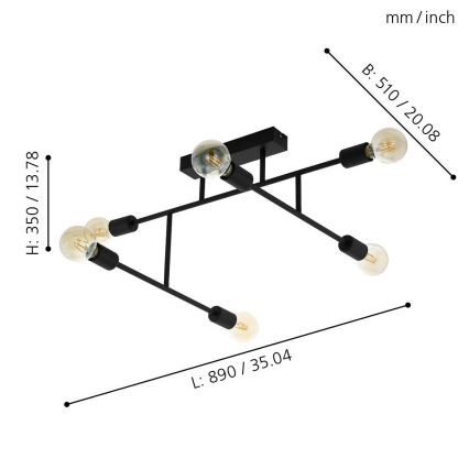 Eglo - Пристельова люстра 6xE27/40W/230V чорний