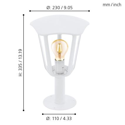 Eglo 98117 - Уличный светильник MONREALE 1xE27/60W/230V IP44, высота 335 мм, белый