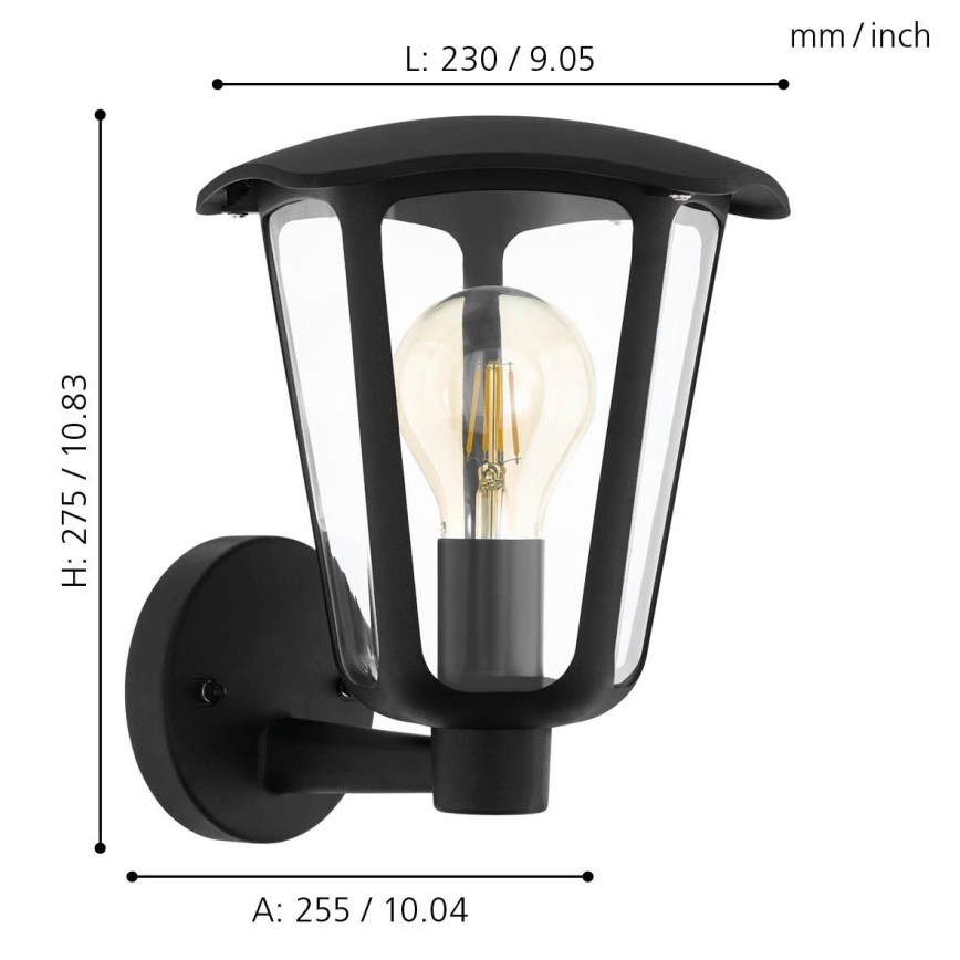 Eglo 98119 - Зовнішній настінний світильник MONREALE 1xE27/60W/230V IP44 чорний