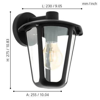 Eglo - Зовнішній настінний світильник 1xE27/60W/230V IP4чорний