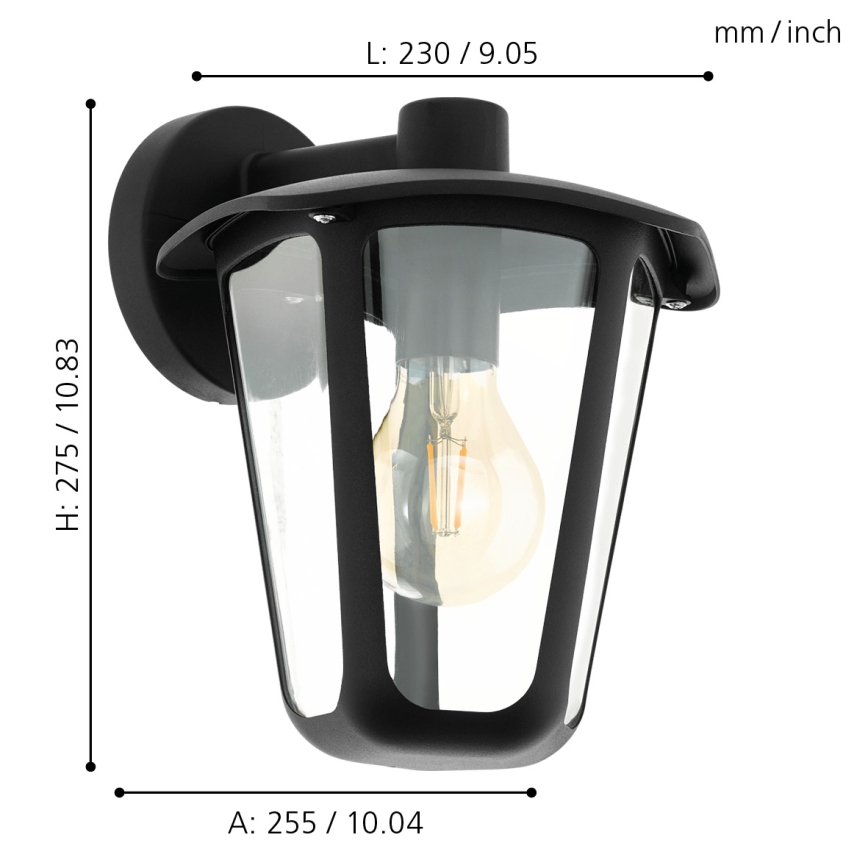 Eglo - Зовнішній настінний світильник 1xE27/60W/230V IP4чорний