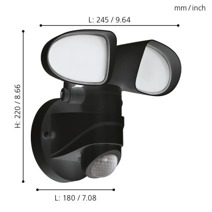Eglo - Вуличний світлодіодний настінний світильник з датчиком 2xLED/7,5W/230V IP44