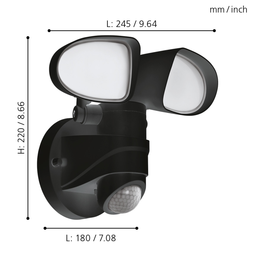 Eglo - Вуличний світлодіодний настінний світильник з датчиком 2xLED/7,5W/230V IP44