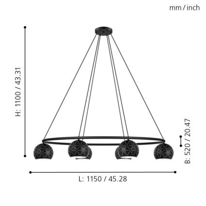 Eglo 98456 - Люстра на тросе CANTALLOPS 6xE14/40W/230V