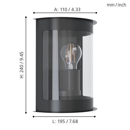 Eglo 98718 - Уличный настенный светильник DARIL 1 1xE27/28W/230V IP44
