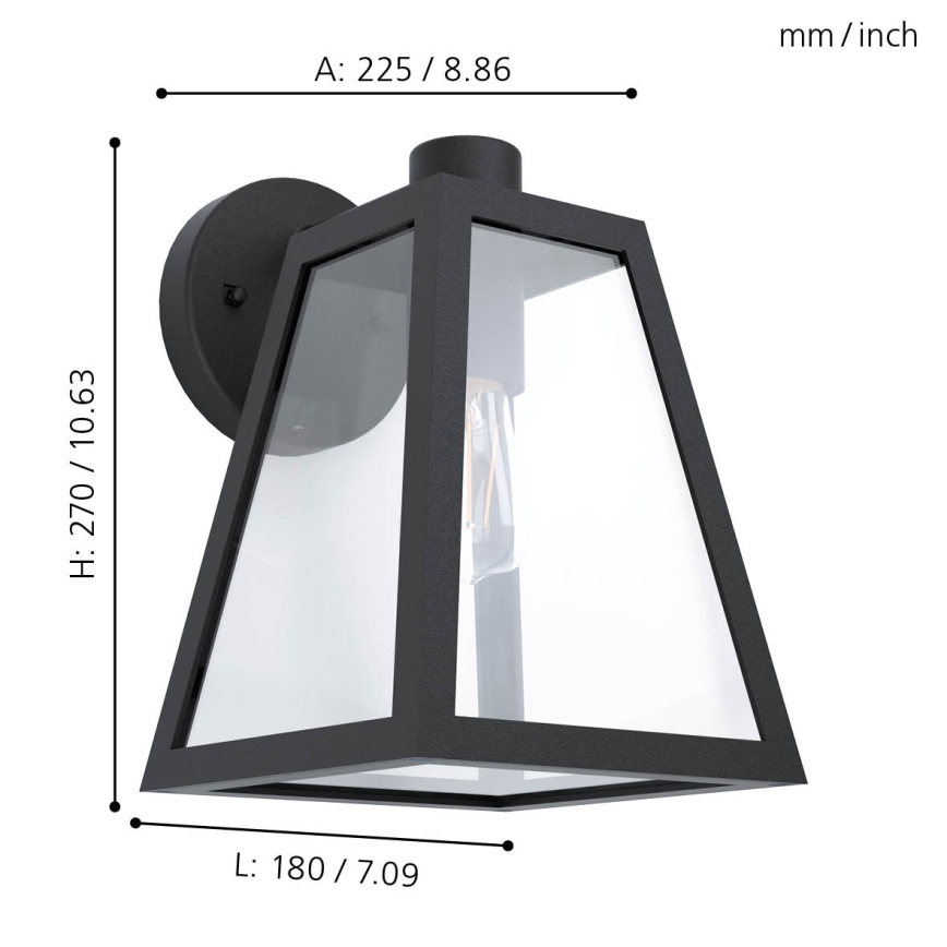 Eglo - Вуличний настінний світильник 1xE27/60W/230V IP44