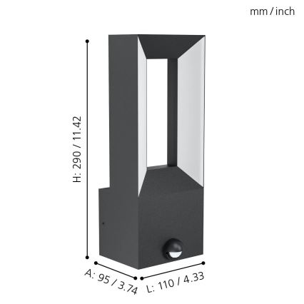 Eglo - LED Вуличний світильник з датчиком 2xLED/5W/230V IP44