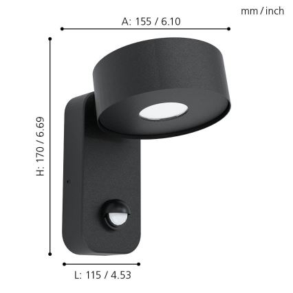 Eglo - Вуличний світлодіодний настінний світильник з датчиком LED/6W/230V IP44