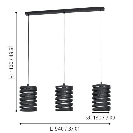 Eglo - Люстра на мотузці 3xE27/40W/230V