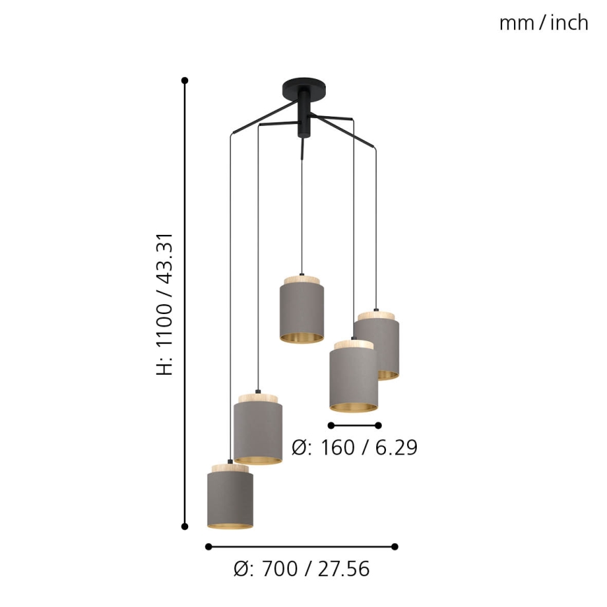 Eglo 99447 - Люстра-павук ALBARIZA на тросі 5xE27/40W/230V