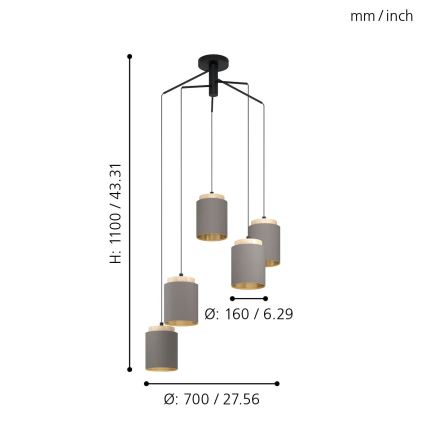 Eglo 99447 - Подвесная люстра на тросе ALBARIZA 5xE27/40W/230V паук