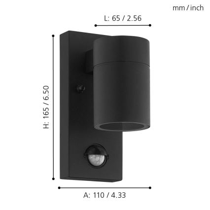 Eglo - Уличный светодиодный настенный светильник с датчиком RIGA 1xGU10/3W/230V IP44