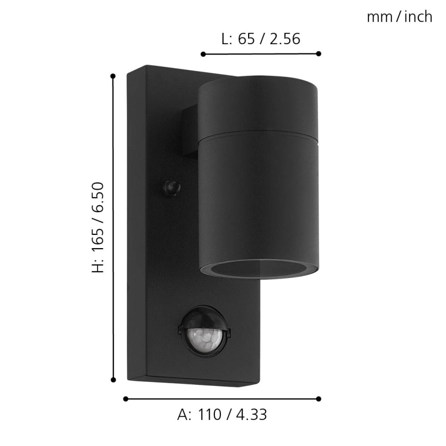 Eglo - Уличный светодиодный настенный светильник с датчиком RIGA 1xGU10/3W/230V IP44