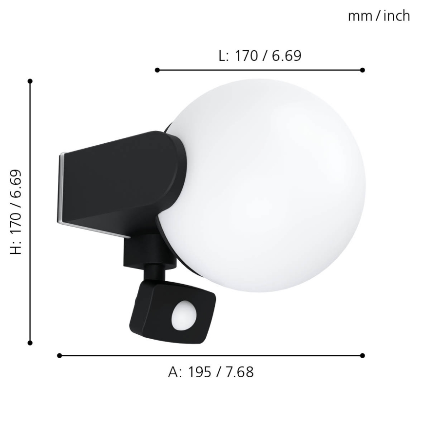 Eglo - Вуличний настінний LED світильник з датчиком 1xE27/15W/230V IP44