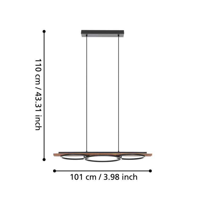 Eglo - LED диммируемая подвесная люстра на тросе 2xLED/12,5W/230V+LED/15,5W 3000K коричневый/чёрный