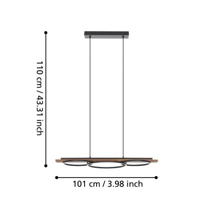 Eglo - LED підвісна люстра на тросі з регулюванням яскравості 2xLED/12,5W/230V+LED/15,5W 3000K коричневий/чорний
