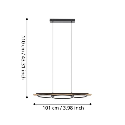 Eglo - Світлодіодна підвісна люстра з регулюванням яскравості 2xLED/12,5W/230V+1xLED/15,5W 3000K коричневий/чорний