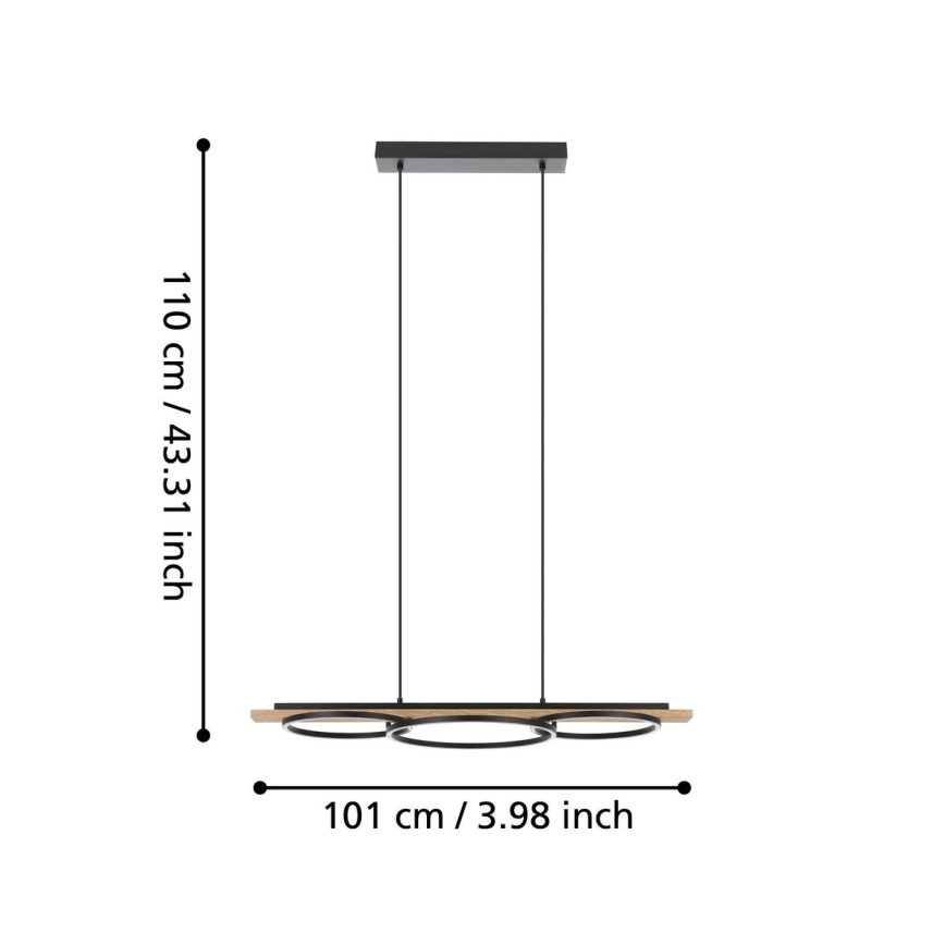 Eglo - Світлодіодна підвісна люстра з регулюванням яскравості 2xLED/12,5W/230V+1xLED/15,5W 3000K коричневий/чорний