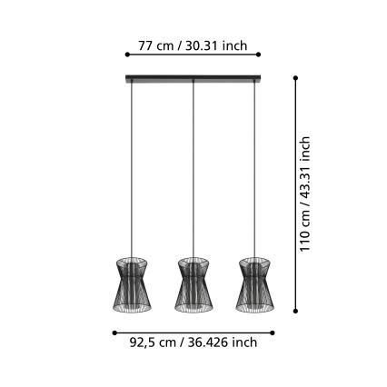 Eglo - Люстра на тросе 3xE27/40W/230V черная