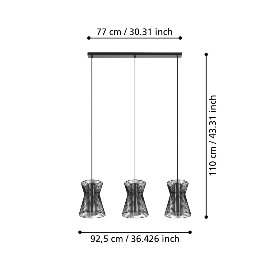 Eglo - Люстра на тросе 3xE27/40W/230V черная