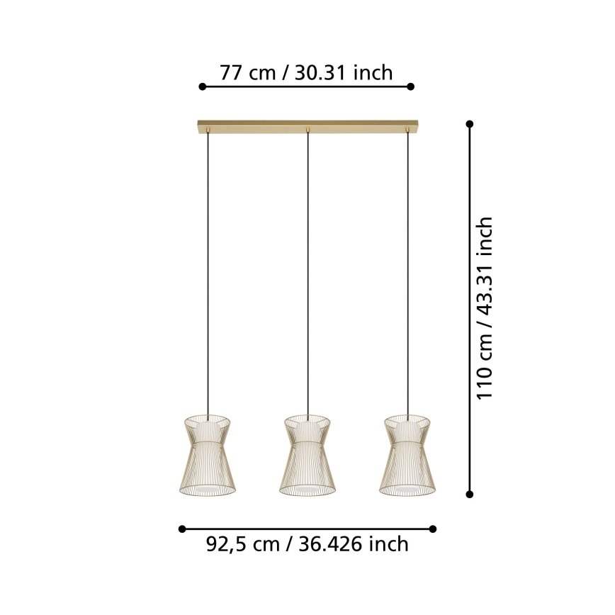 Eglo - Люстра на мотузці 3xE27/40W/230V золота