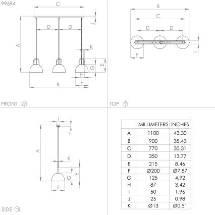 Eglo - Люстра на тросе 3xE27/40W/230V черная
