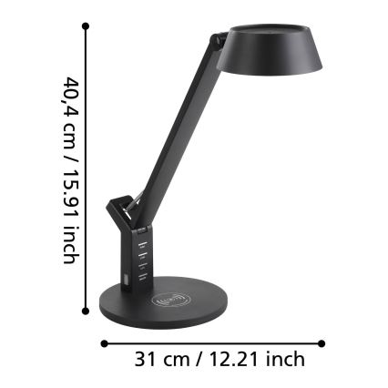 Eglo 99832 - LED сенсорная настольная лампа с диммером и беспроводной зарядкой BANDERALO LED/4,8W/230V čёрná