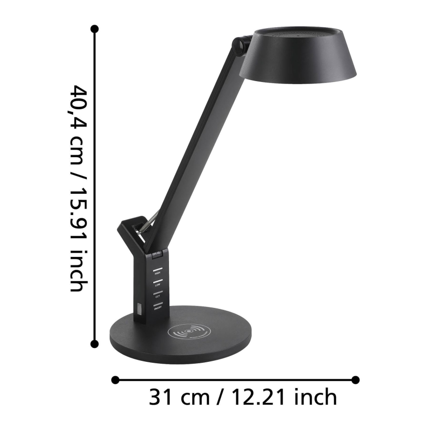 Eglo 99832 - LED сенсорная настольная лампа с диммером и беспроводной зарядкой BANDERALO LED/4,8W/230V čёрná
