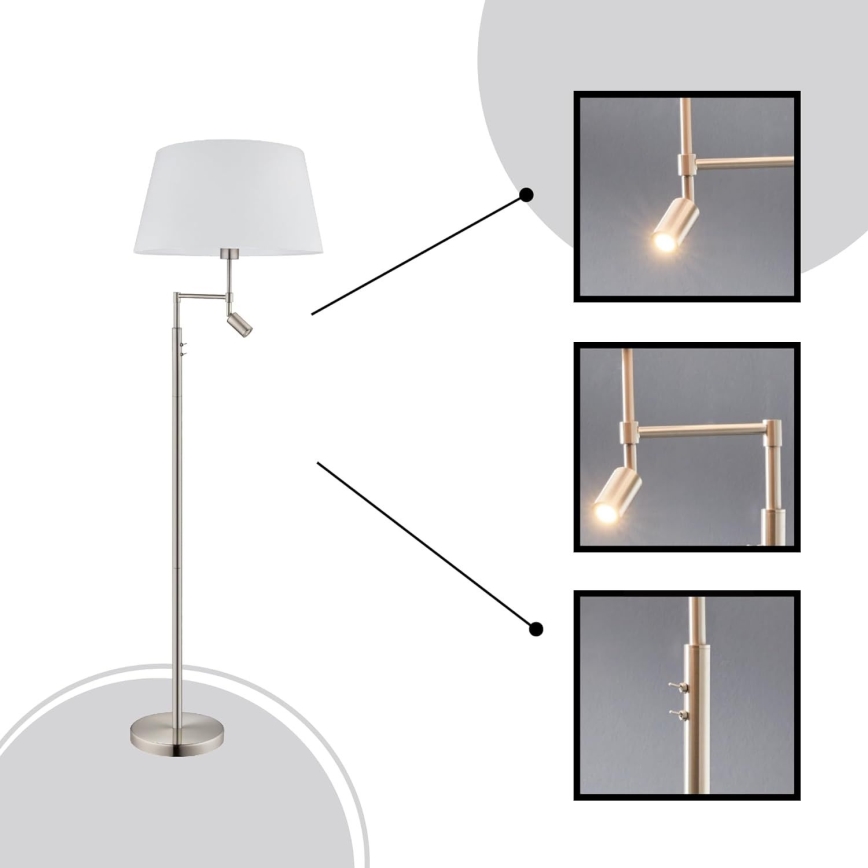 Eglo/Edi Light - Світлодіодний торшер SANTANDER 1xE27/11W/230V + LED/2,3W матовий хром