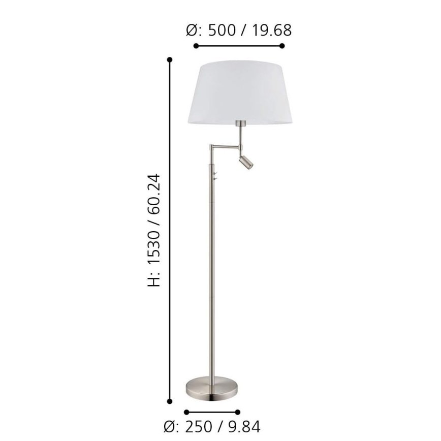 Eglo/Edi Light - Світлодіодний торшер SANTANDER 1xE27/11W/230V + LED/2,3W матовий хром