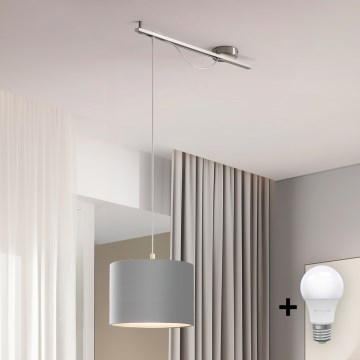 Eglo - LED Люстра на тросі CALCENA 1xE27/60W/230V хром/сірий