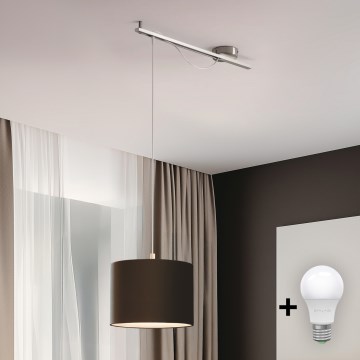 Eglo - LED Люстра на тросі CALCENA 1xE27/60W/230V хром/коричневий