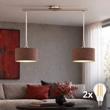 Eglo - LED-Люстра на тросі TUNJA 2xE27/60W/230V матовий хром/коричневий