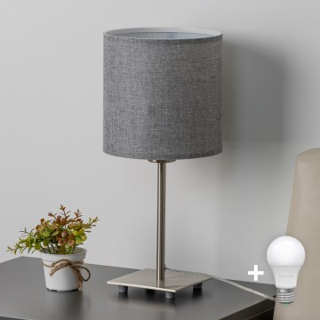 Eglo - LED  Настільна лампа TUNJA 1xE27/60W/230V 26,5 см матовий хром/сірий