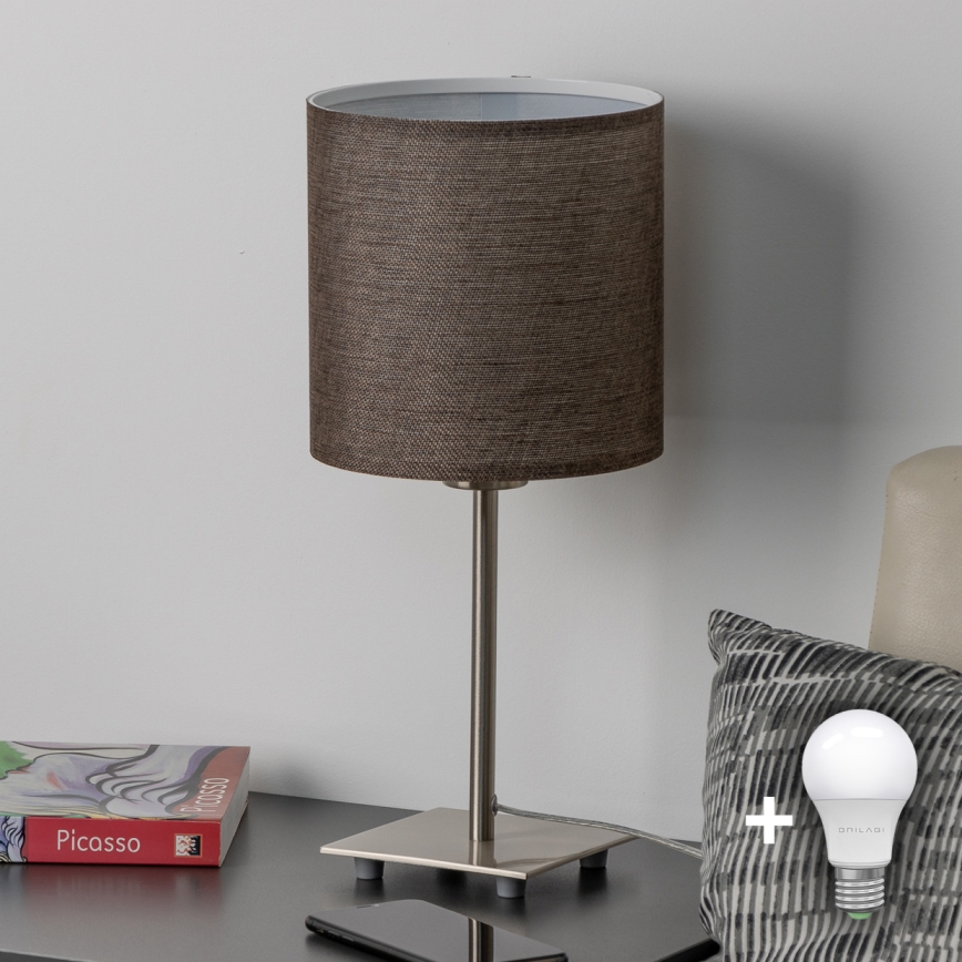 Eglo - LED  Настільна лампа TUNJA 1xE27/60W/230V 26,5 см матовий хром/коричневий