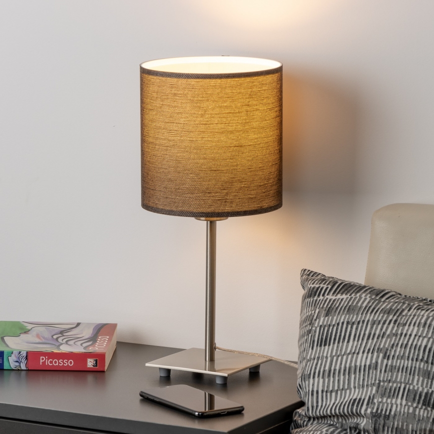 Eglo - LED  Настільна лампа TUNJA 1xE27/60W/230V 26,5 см матовий хром/коричневий